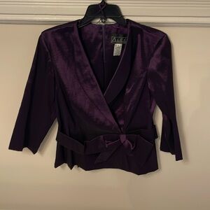Taffeta Tie Waist Shawl Collar 3/4 Sleeve Top